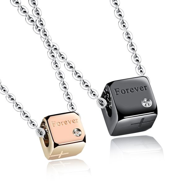 

мода пара аксессуары квадратный кулон инкрустированные горный хрусталь нержавеющей стали подвески ожерелья для женщины мужчина gx1064, Silver