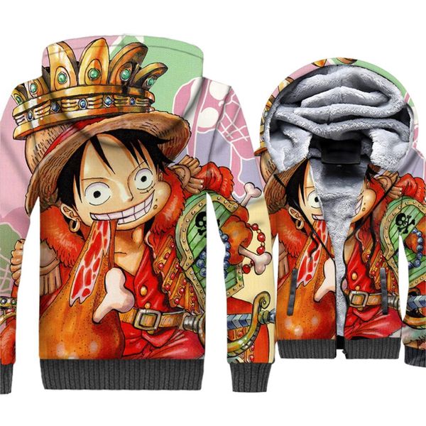 

аниме 3d толстовки мужчины one piece луффи печатных harajuku кофты 2018 горячая зима теплые куртки теплая молния пальто повседневная спортив, Black