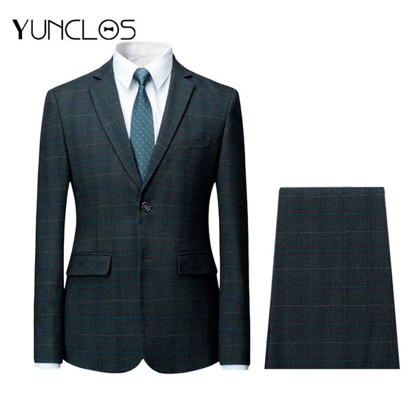 

yunclos plaid printed men's suits single breasted business suits tuexdos wedding party dress casual slim men suit tuexdos, White;black