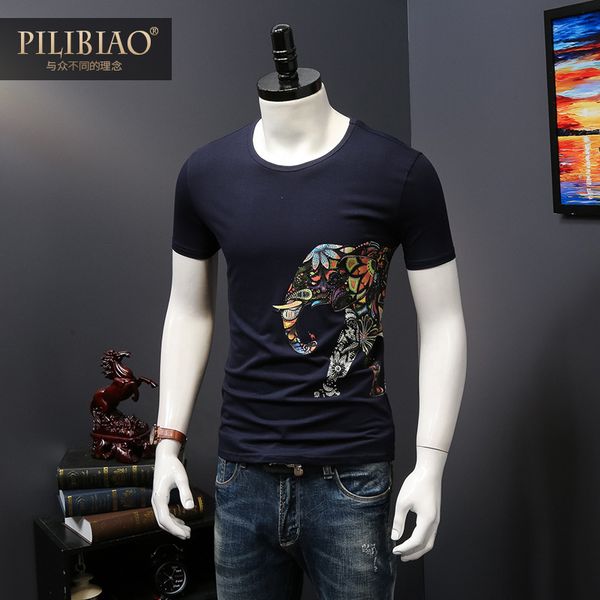 

2018 Лето Топ Мужские Стразы Футболки Слон Печатных Енот 100% O Шеи С Коротким Рукавом