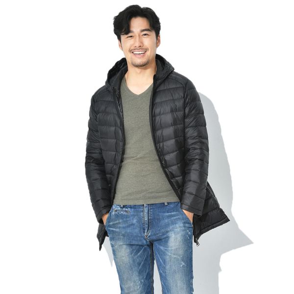 

2018 men ultra light down jacket spring autumn winter long down coat water resistant windproof warm duck hooded parkas, Black