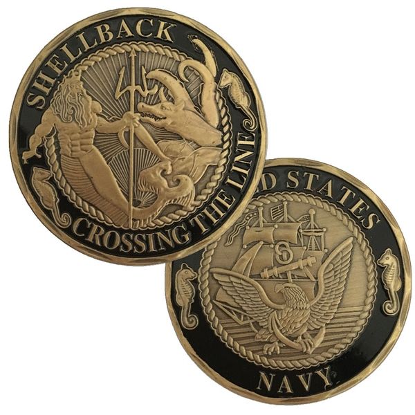 Kostenloser Versand, USA Navy Shellback Crossing the Line Sailor Commemorative Challenge Coin Geschenk