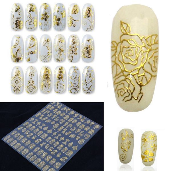 

108pcs/sheet nail art stickers water transfer decals metallic flowers nail foil art sticker decoration accessory tools, Black