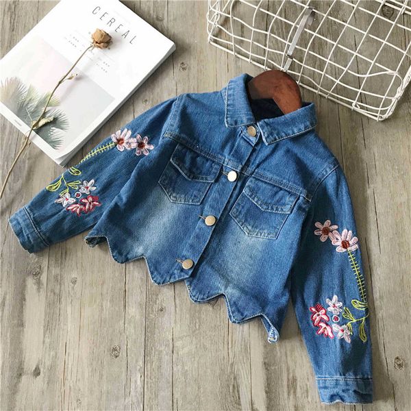 

spring item girl embroidery flower jeans jacket denim coat, Blue;gray
