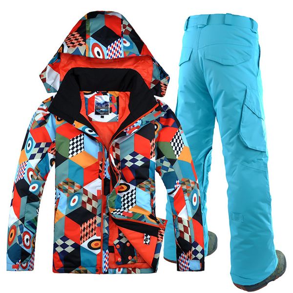 

2018 gsou snow men ski jacket pant snowboard skiing suit windproof waterproof super warm winter hooded clothing trouser suit set