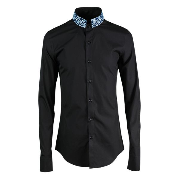

brand shirt men 2018 fashion new embroidery collar design camisas 80% cotton full sleeve slim casual business shirt, White;black