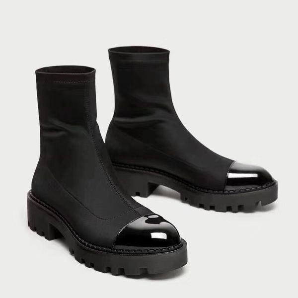 

fashion women platform heel boots stretch fabric bootleg socks australia boots half boots dress shoes 2018 chaussures pour femmes, Black