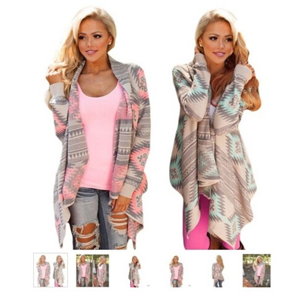 

Пальто женские куртки Нерегулярные геометрический принт кардиган с открытым спе