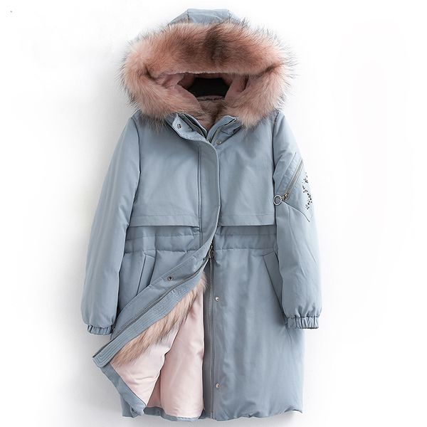 

down coat women winter thick warm 90% white duck down jacket female real raccoon fur trim hood fashion design npi 81029c, Black