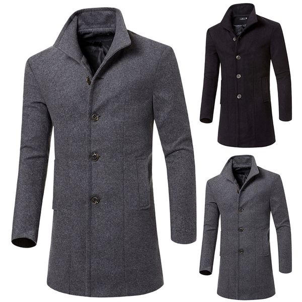 

2018 men turn-down collar slim fit overcoat new autumn winter woolen trench coat jaqueta masculina for man long windbreaker coat, Tan;black
