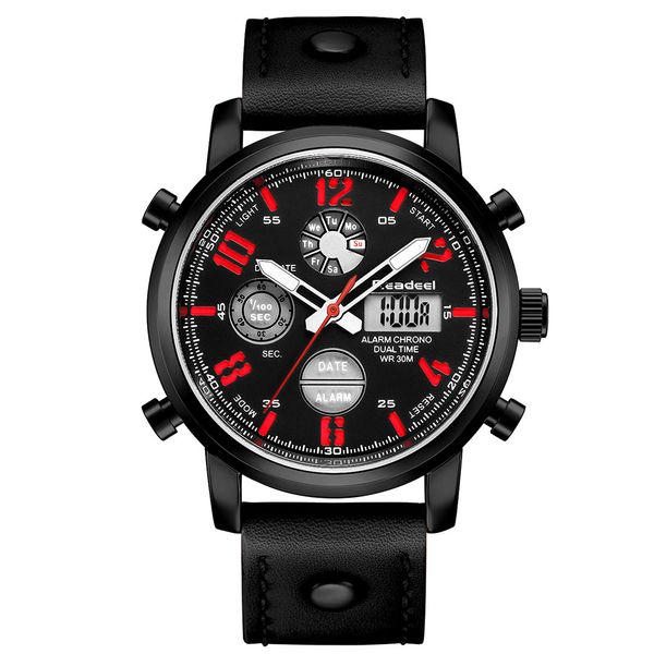 

readeel men sport watches analog led digital quartz waterproof casual fashion leather watch male clock reloj hombre, Slivery;brown