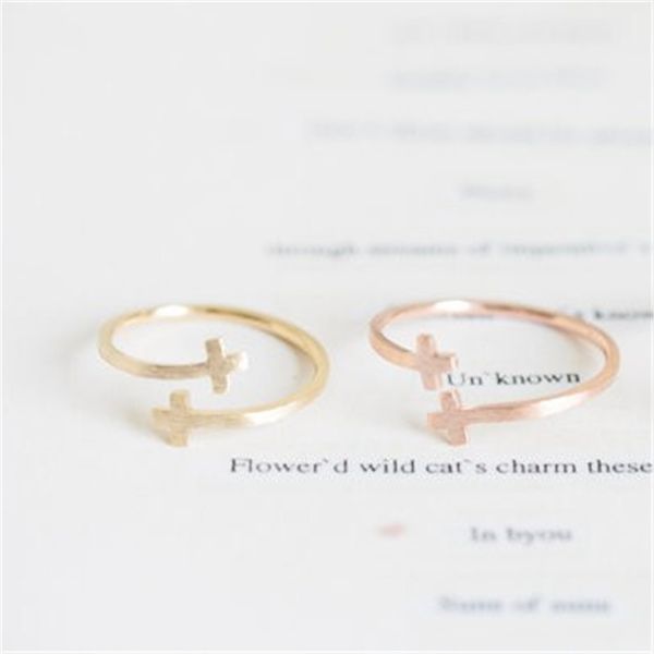 

2018 fashionthe latest elements iron jesus sideways double cross cuff finger religious gold-color rings for women, Silver