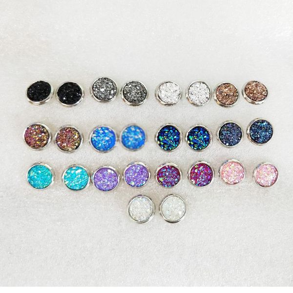 

Fashion 8mm Druzy Earings Stainless Steel Resin Drusy Dome Seals Cabochon Stud Earrings for Women Jewelry