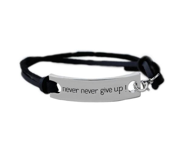 

never never give up bracelet letter id tag bracelets leather cuffs for women inspirational bracelet kids inspirational jewelry moq 60 pcs, Golden;silver