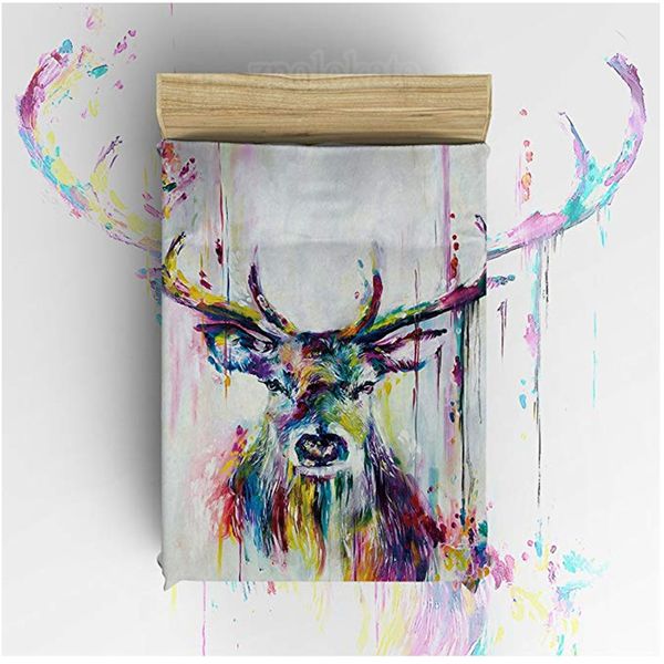 

flannel fleece blanket lightweight cozy bed sofa blankets super soft fabric ink painting style deer
