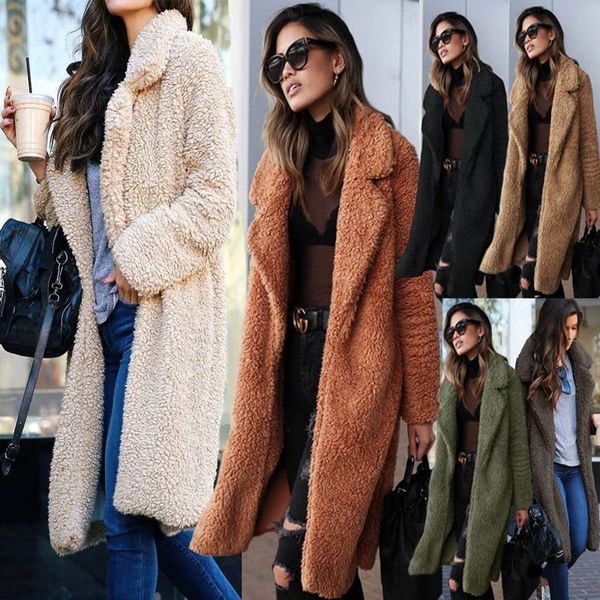 

2019 Новая Мода Длинные Женщины Пальто Отворот Шеи Длинные Рукава Тонкий Элегантны