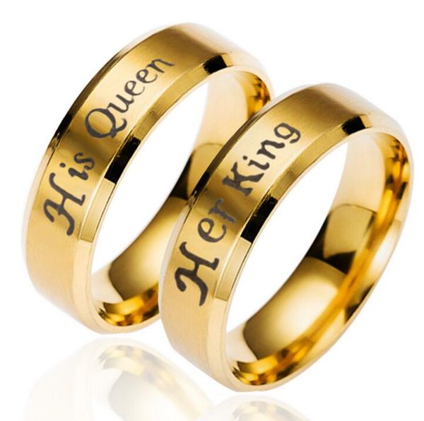 Her King His Queen Couple Ring Stainless Steel Band Ring Couple