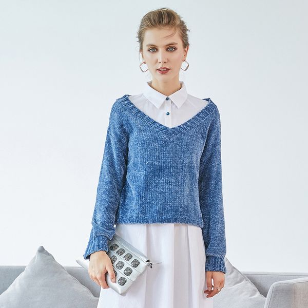 

2019 новый сплошной цвет v-образным вырезом кардиган без бретелек плеча с длинным рукавом вязание кардиган для женщин офис леди свитера, White;black