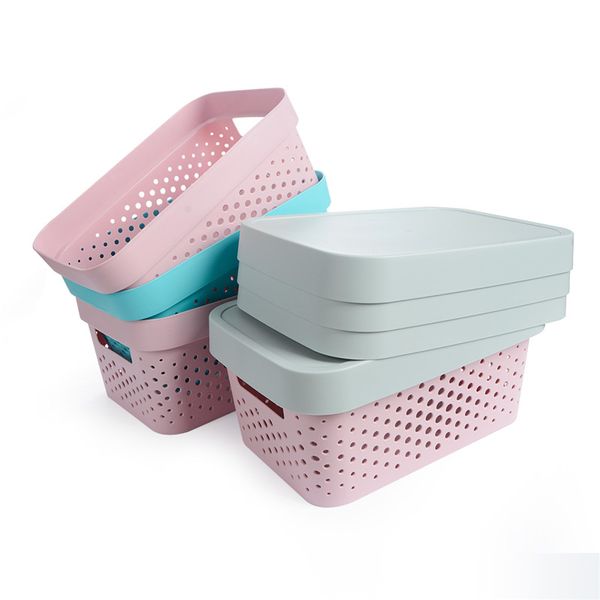

4pcs storage box 4.5/17l plastic organizer storage box with cover thickened drawer sundries mix color organizer container