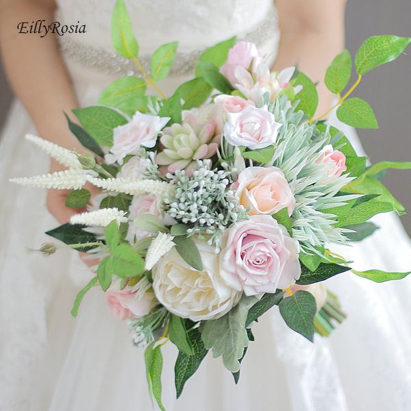 Country Style Wedding Bouquet De Mariage Romantic Green Leaf Pink