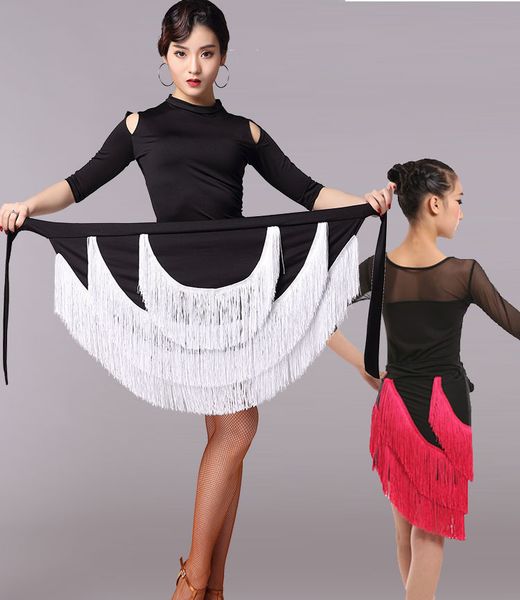 

female latin dance2018 performances tassel skirt children practise dance skirt dance fringe latin ballroom costume, Black;red