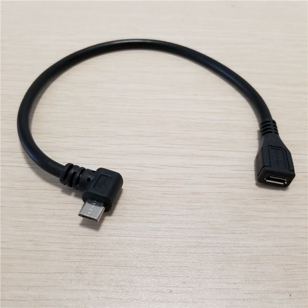 

10pcs/lot 90 degree left angle micro usb 5pin male to micro usb 5pin female extension data charge power cable 25cm