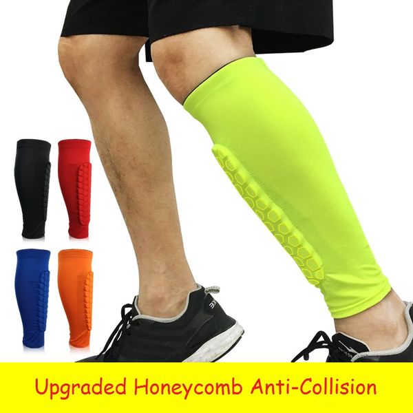 

1pair professional sport safety soccer football protector breathable calf compression shin guard honeycomb anti-collision brace, Black;yellow