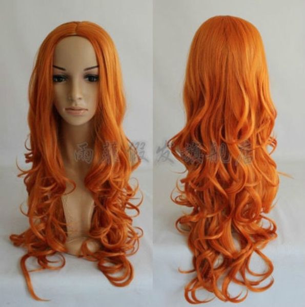 

death/matsumoto rangiku fashion long orange curly cosplay wig, Black