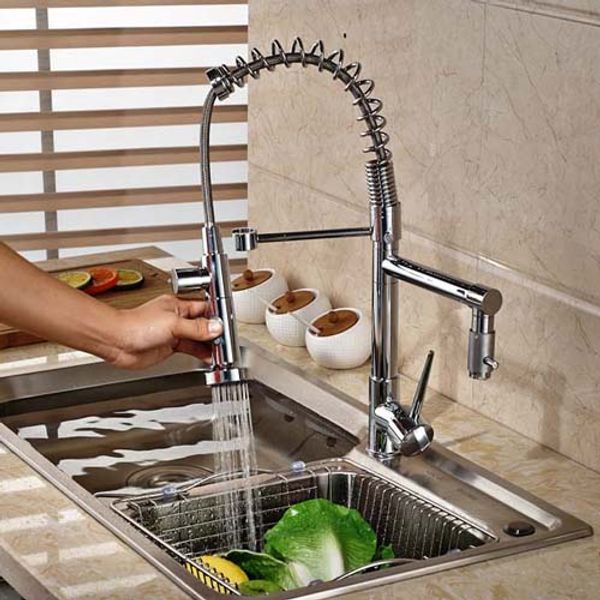 

chrome brass kitchen faucet dual sprayer vessel sink mixer tap and cold water