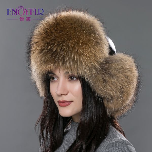 

women's fur hat for winter genuine leather fur tapper hat with pom pom ear protect bomber hats russian ushanka caps, Blue;gray