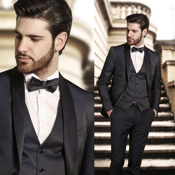 

handsome 2019 wedding groom dress men's suit three-piece suit (coat + vest + pants) men's business dress support custom made weddi, Black;gray