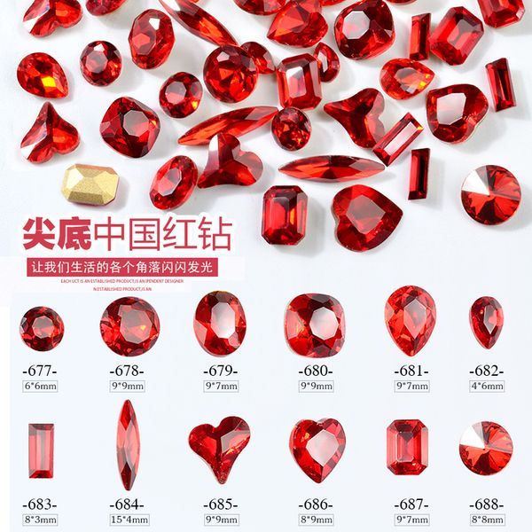 

10 pcs/pack china red crystal nail rhinestones shiny 3d sharp bottom water drop heart design jewelry diy glitter decorations, Silver;gold