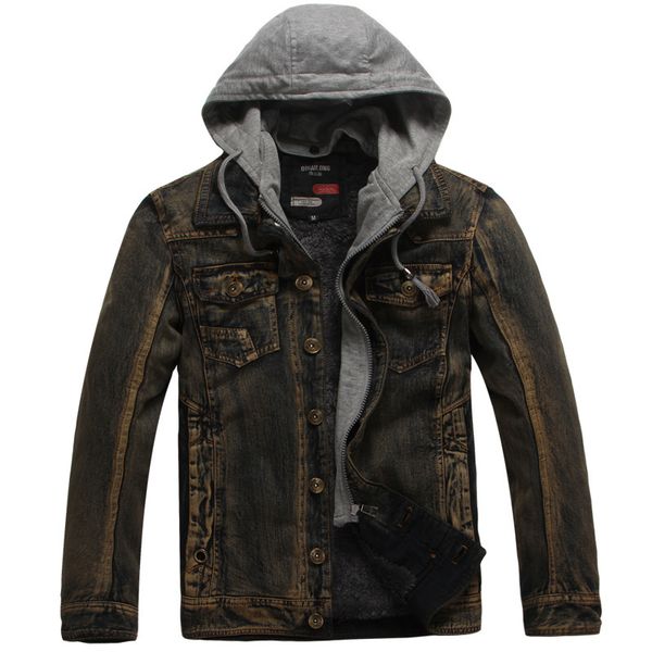 

autumn and winter men's denim jacket casual and warm trim european american men's jeans trend jacket, Black;brown