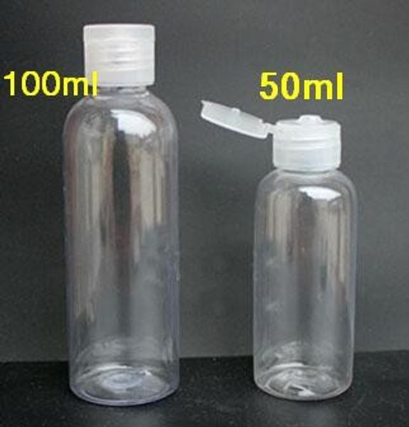 

50pcs / lot 50ml / 100ml Flip крышка прозрачная пластиковая упаковка бутылки печать жидкая во