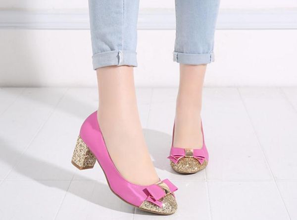 

send 2018 new style coarse heel shallow mouth single shoes women's middle heel round head and spring and autumn shoes, Black