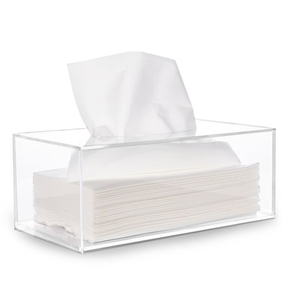 

facial tissue dispenser box cover holder clear acrylic rectangle napkin organizer for bathroom, kitchen and office room tb017