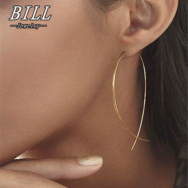 

es143 fish shaped stud earrings simplicity handmade copper wire earring for women brincos de gota feminino 2018 geometric new, Golden;silver