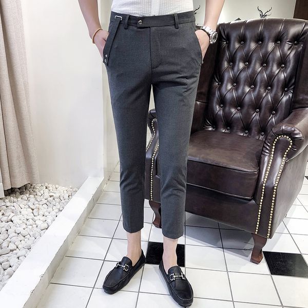 

fashion korean version of the pants male thin section slim feet wild casual trousers england was thin summer pure color 9 pants, Black