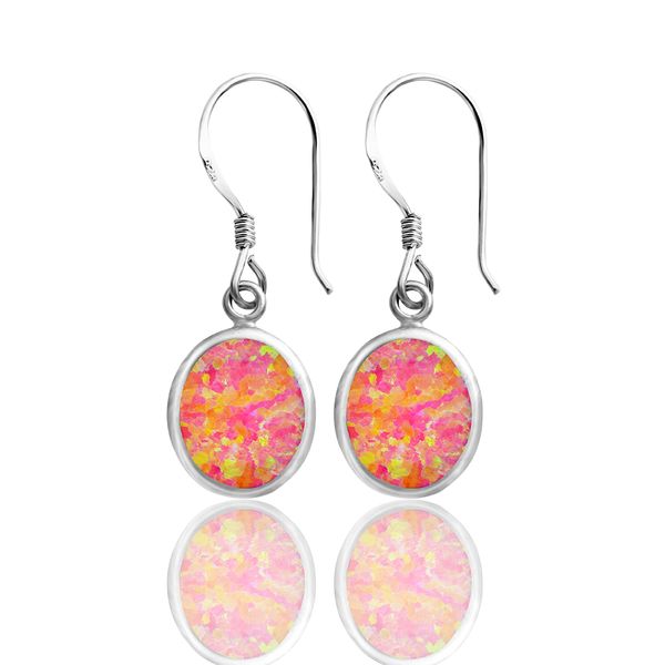 

dormith 925 sterling silver created blue/white red fire/salmon pink colors water-drop opal earrings dangle earrings jewelry, Golden;silver