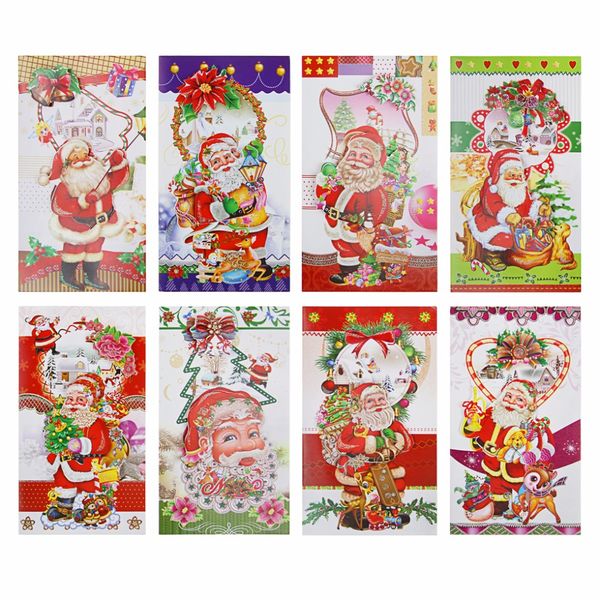 

8pcs xmas blessing gift card and envelopes set--merry christmas blank greeting card w/ 3d santa claus,gift for your beloved one