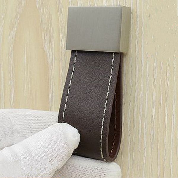 2019 Hardware Leather Handle Zinc Alloy Coffee Wardrobe Handle