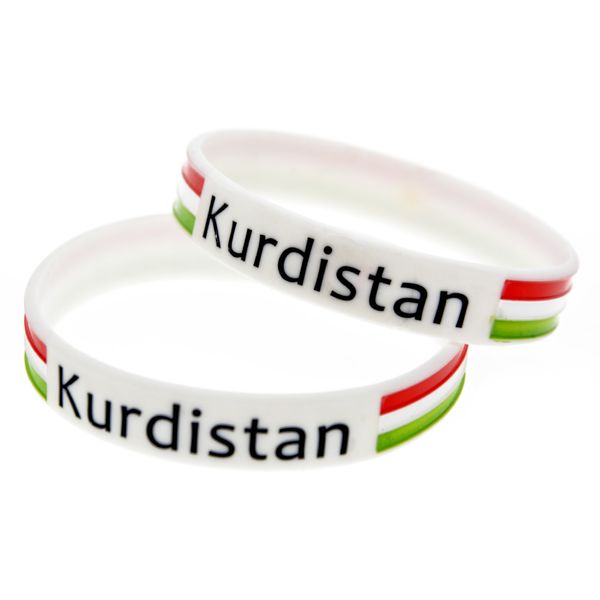 

onebandahouse 1pc white size kurdistan flag silicone wristband, Golden;silver
