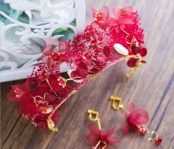

корейский бессмертный цветок невесты красный головные уборы свадьба корона орнамент обруч свадебное платье аксессуары невесты ювелирные изде, Slivery;golden