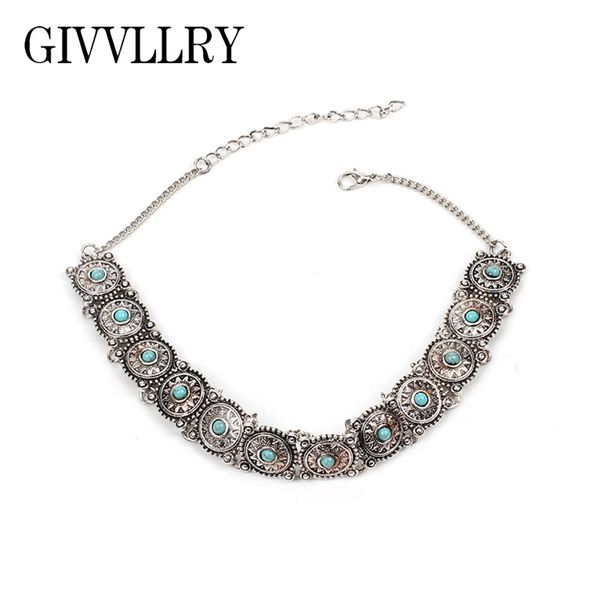 

givvllry gypsy antique silver color choker necklace fashion jewelry vintage tibetan silver color carved chokers for women, Golden;silver