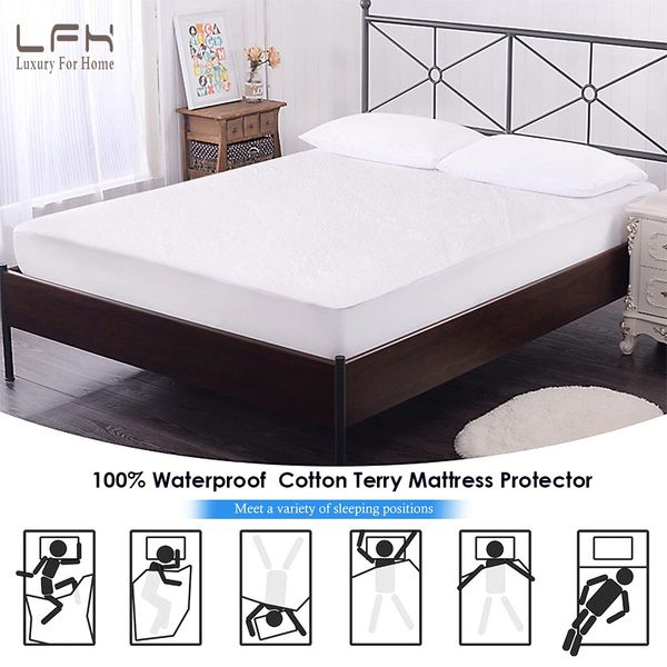 

lfh 180x200cm cotton terry mattress cover 100% waterproof hypoallergenic mattress protector for pad matelas cover