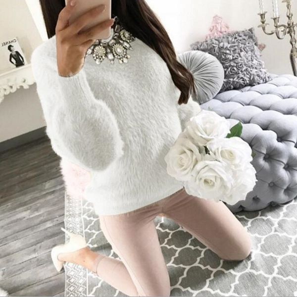 

Women Plush Sweaters Round Neck Knit Winter Knitwear Plus Size Pullover Tops Loose Coats Long Sleeve Outerwear