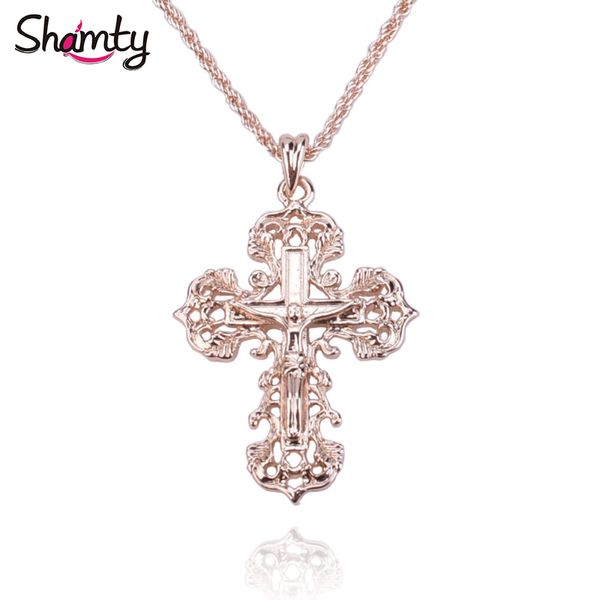 

shamty cross necklace vintage rose gold color fashion jewelry necklace pendants jesus cross orthodox chain jesus christianity, Silver