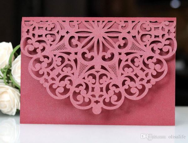 2018 Popular Elegant Fall Burgundy Laser Cut Pocket Wedding