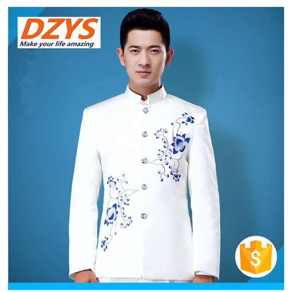 

2018 dzys-dx new style collar embroidery modified tunic suit men's clothing suits, Tan;black