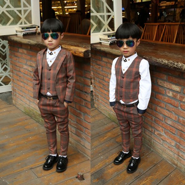 

2018 new children baby boys suits kids blazer boys formal suit for weddings boys clothes set jackets+vest+pants 3pcs 3-12y, White